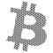 Bitcoin BTC sign silhouette from holey mesh isolated on white background. BTC symbol of modern digital gold and money