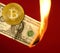 Bitcoin BTC versus dollar burning in fire