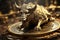 a bitcoin bull animal statue sitting on bitcoin