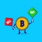 Bitcoin cartoon character in bullish or bearish market trend in cryptocurrency.