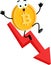 Bitcoin Cartoon Character Goes Down With The Statistics Arrow