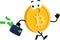 Bitcoin Cartoon Character Walking With Briefcase Full Of Money