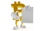 Bitcoin character holding blank sheet of paper