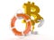 Bitcoin character holding life buoy