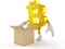 Bitcoin character with open cardboard box