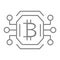 Bitcoin chip thin line icon. Video card or gpu processor for farming bitcoin vector illustration isolated on white