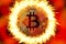 Bitcoin coin on fire