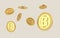 Bitcoin coin flying on clear background. Bitcoins cryptocurrency