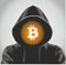 Bitcoin coin hacker, Stealing crypto hacking. Behind the block chain hard fork concept. Cryptocurrency symbol in with person illus