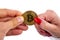 Bitcoin coin in hands