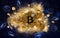 Bitcoin coin and mound of gold nuggets