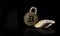 bitcoin coin, with padlock lock, and isolated black background. Concept of protected cryptocurrency, digital protection in bank