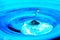 Bitcoin coin sinking in th water. Abstract image with sinking bitcoin and nice water drop on blue background. Crypto currency elec