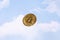 Bitcoin coin on sky background.Business finance investment. Digital technology concept. Business success concept wealth