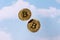 Bitcoin coin on sky background.Business finance investment. Digital technology concept. Business success concept wealth