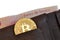 Bitcoin coin in a wallet leather and mexican banknote