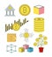 Bitcoin colorful icons of investment and economic growing