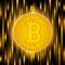 Bitcoin concept on an abstract yellow background . Crypto currency abstraction golden bit-coin . Digital matrix of