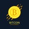 Bitcoin concept logo. Cryptocurrency sign with dinamic rounded lines. Digital money and blockchain technology banner. Vector.