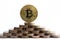 Bitcoin concept, standing bitcoin on to of other coin stacks in pyramid shape