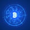 Bitcoin conceptual glowing background. Crypto currency blockchain business mining bitcoin