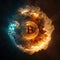 Bitcoin on cosmic fire background. generative ai.