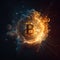 Bitcoin on cosmic fire background. generative ai.