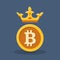 Bitcoin with crown flat icon