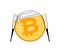 Bitcoin and crutch. Cryptocurrency bandaged. Concept BTC market decline