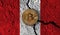 Bitcoin crypto currency coin with cracked Peru flag. Crypto restrictions