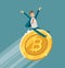 Bitcoin crypto currency growth chart. Business, upward trend concept. Cartoon vector illustration