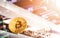 Bitcoin Cryptocurrency background concept - Golden bitcoin with