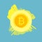 Bitcoin cryptocurrency block chain abstract flat symbol on blue geometric background. Bitcoin logo. Virtual money. Vector illustra