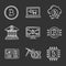 Bitcoin cryptocurrency chalk icons set