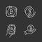 Bitcoin cryptocurrency chalk icons set