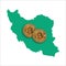 Bitcoin cryptocurrency coin on a map of Iran