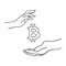 Bitcoin. Cryptocurrency concept. Human hands holding bitcoin symbol icon. Using Cryptocurrency in Daily Life. Blockchain