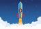 Bitcoin Cryptocurrency concept. Rocket flying to the moon with bitcoin icon. Crypto market rising. New investments