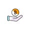 bitcoin, cryptocurrency, hand, finance icon. Element of color finance. Premium quality graphic design icon. Signs and symbols
