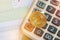Bitcoin Cryptocurrency is modern of Exchange Digital payment money,Gold Bitcoins circuit with B letter symbol on calculator report