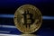 Bitcoin currency with blockchain concept on laptop, Golden Bitcoin. Digital currency close-up. New virtual money. Exchange