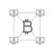 Bitcoin with decentralized blockchain line icon.
