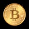 Bitcoin. Digital currency. Cryptocurrency. Golden coin with bitcoin symbol isolated on black background.