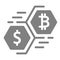 Bitcoin and dollar moving currency solid icon. Crypto currency vector illustration isolated on white. Money glyph style