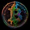 Bitcoin with dripping colorful paints. Generative AI