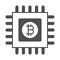 Bitcoin emblem on circuit microchip solid icon, cryptocurrency concept, BTC processor vector sign on white background