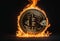 Bitcoin emblem on fire. Generative AI