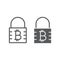 Bitcoin encryption line and glyph icon, money