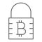 Bitcoin encryption thin line icon, money finance