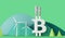 Bitcoin environmental impact. Pollution from a bitcoin logo. 3D Rendering